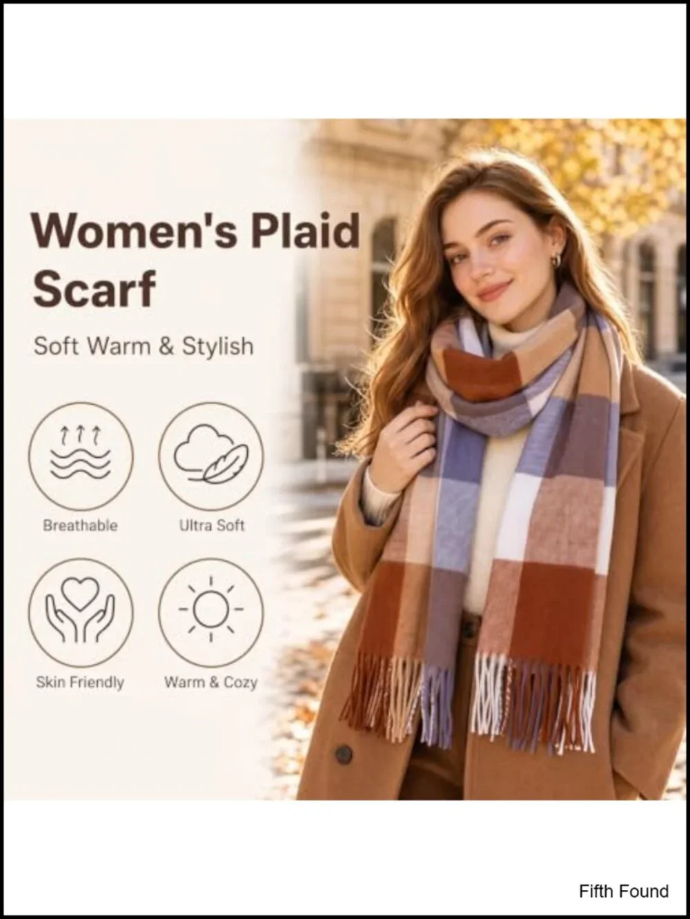 Womens Plaid Winter Scarf Tassel Shawl Wrap 100% Polyester